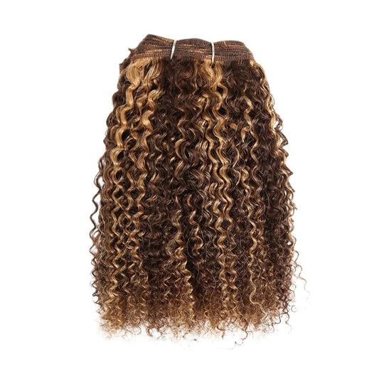 RitzWigs Rebecca Afro Kinky Wave ombre Brazilian human hair bundle with tight curly texture in brown and blonde tones