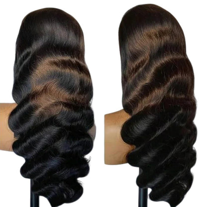 RitzWigs black body wave human hair wig with T-part lace front on a mannequin head
