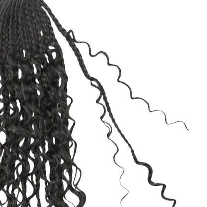RitzWigs black crochet boho box braids with curly human hair extensions featuring pre-looped ends for easy styling.