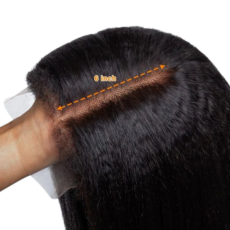 RitzWigs black kinky straight human hair bob wig with a 6-inch transparent lace part for a natural look