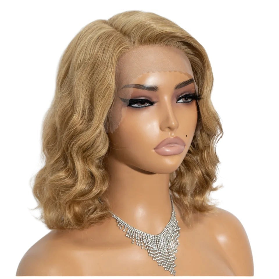 RitzWigs blonde body wave bob wig on a mannequin with HD lace front and pre-plucked natural hairline