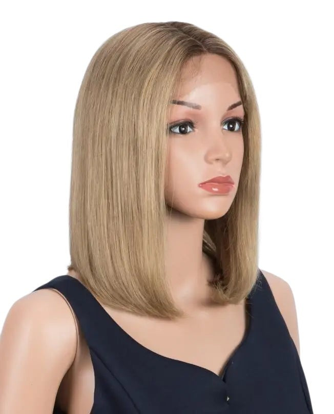 RitzWigs blonde ombre straight bob wig with transparent lace front on a mannequin