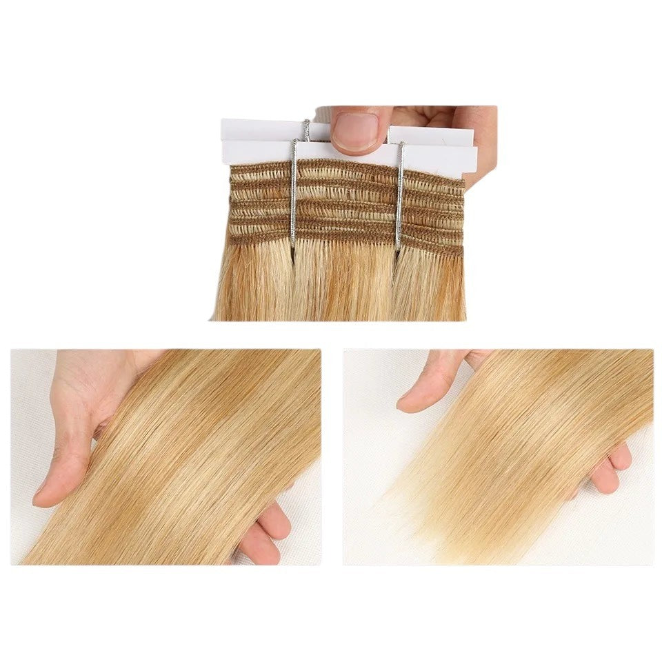 RitzWigs double drawn straight blonde human hair weave bundle with sew-in track detail