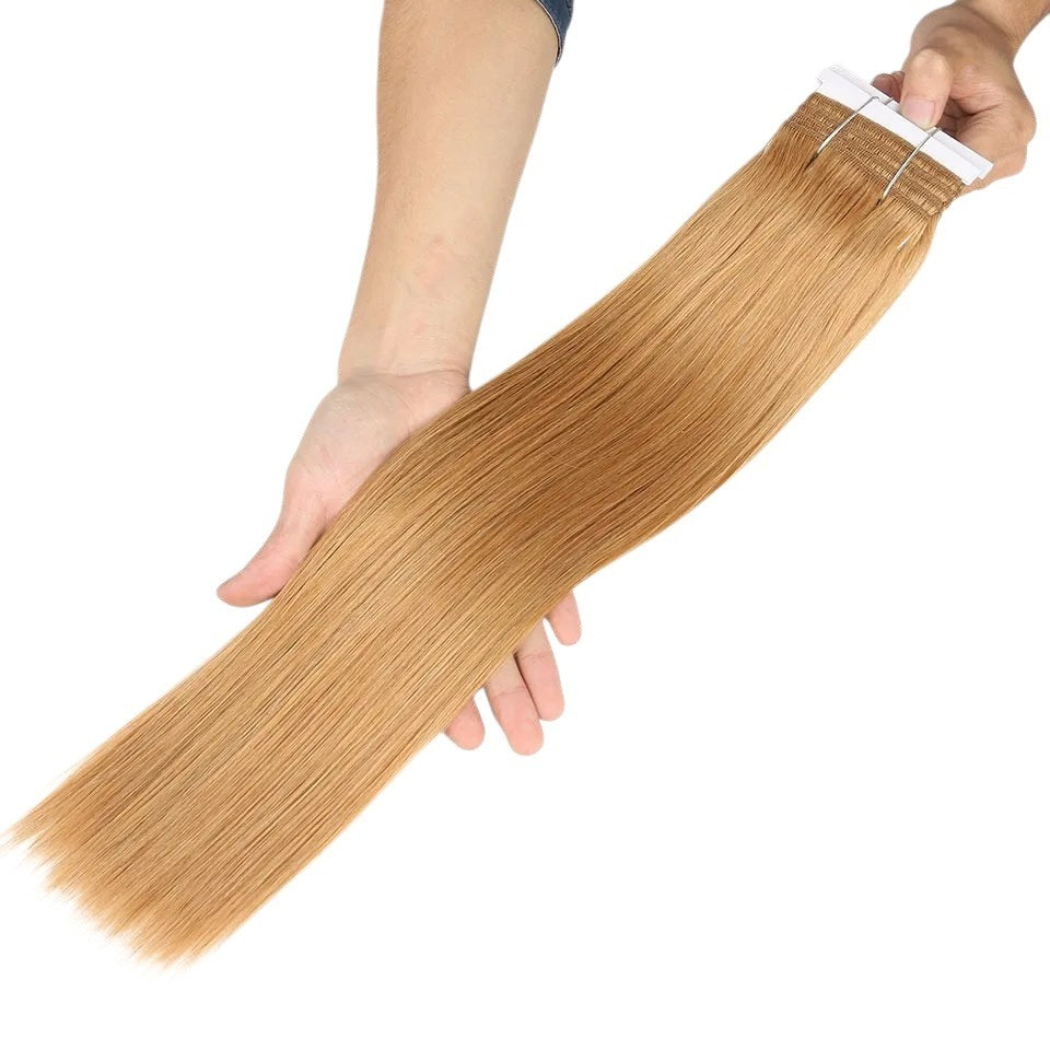 RitzWigs straight blonde human hair weave bundle for sew-in application, showing smooth texture and #27 colour shade.