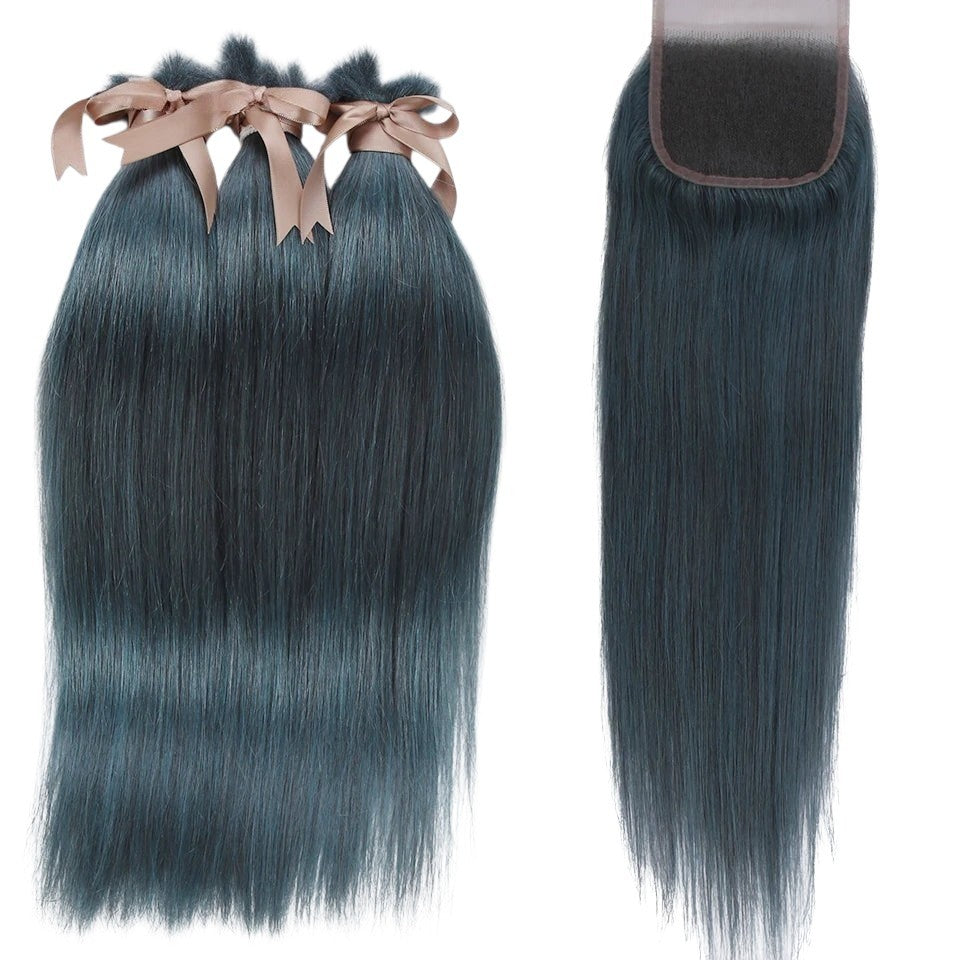 RitzWigs Brazilian straight Remy human hair bundles in S blue with matching lace closure