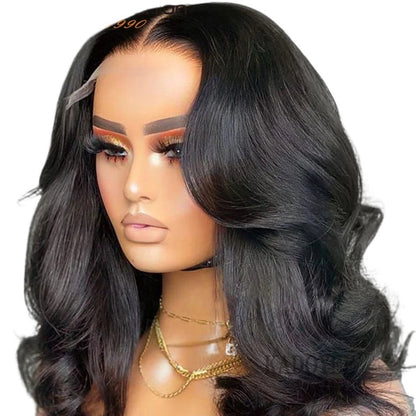 RitzWigs body wave human hair lace front wig with pre-plucked hairline and transparent lace on a mannequin