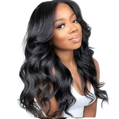 RitzWigs body wave lace front human hair wig with pre-plucked hairline and transparent lace on a model