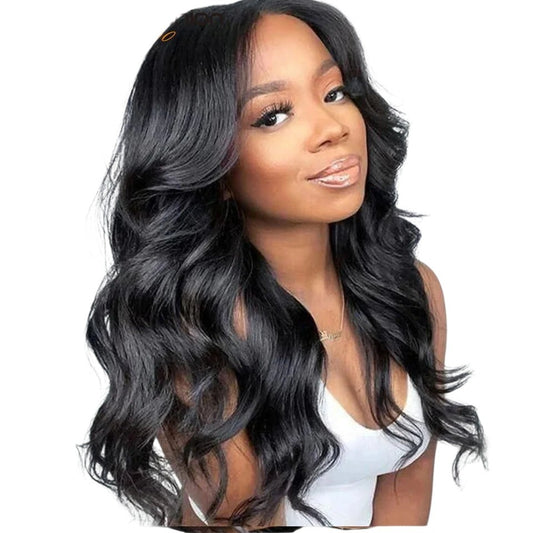 RitzWigs body wave lace front human hair wig with pre-plucked hairline and transparent lace on a model