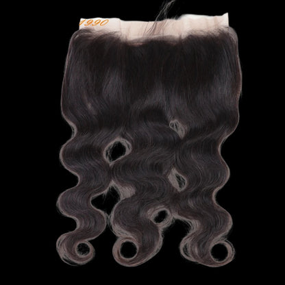 RitzWigs Brazilian human hair body wave lace frontal closure with transparent Swiss lace and 180% density.