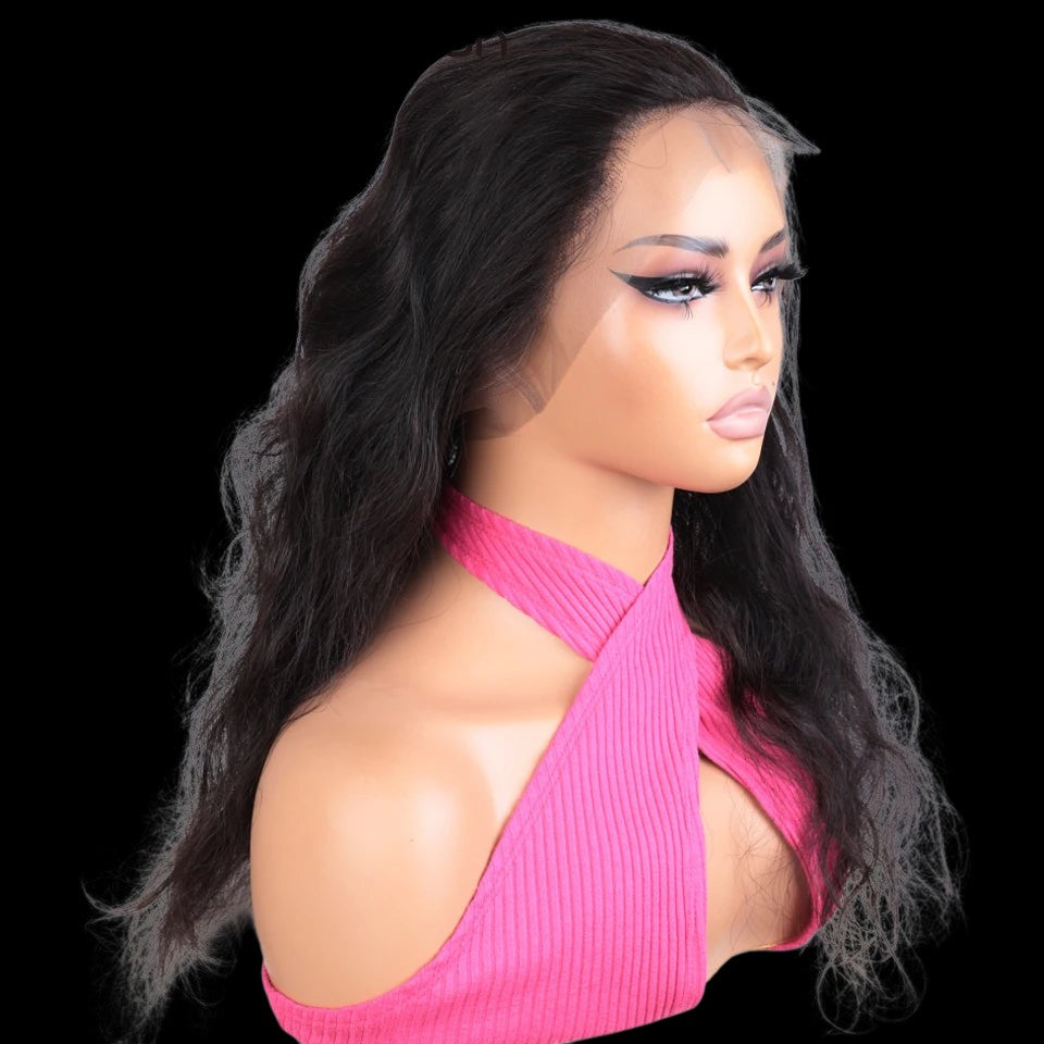 RitzWigs Brazilian human hair body wave lace frontal closure with transparent Swiss lace on a mannequin head