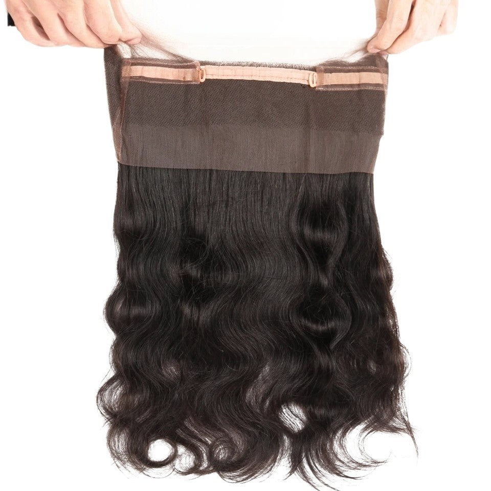 RitzWigs 360 lace frontal closure with 180% density Brazilian body wave human hair on transparent Swiss lace