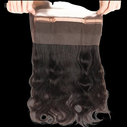 RitzWigs 360 lace frontal closure with Brazilian body wave human hair on transparent Swiss lace