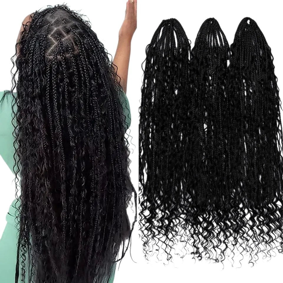 RitzWigs 24-inch natural black pre-looped boho locs with curly human hair extensions for crochet braiding styles.
