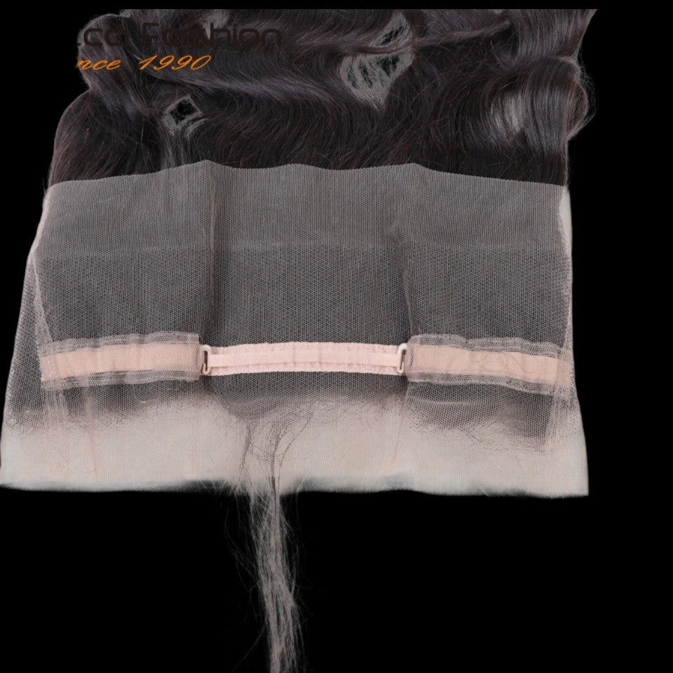 RitzWigs Brazilian human hair 360 lace frontal closure with body wave texture and transparent Swiss lace base