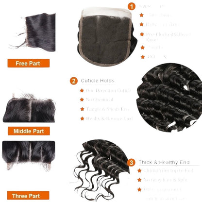 RitzWigs Brazilian deep wave human hair bundles with 4x4 transparent Swiss lace closure and pre-plucked baby hair