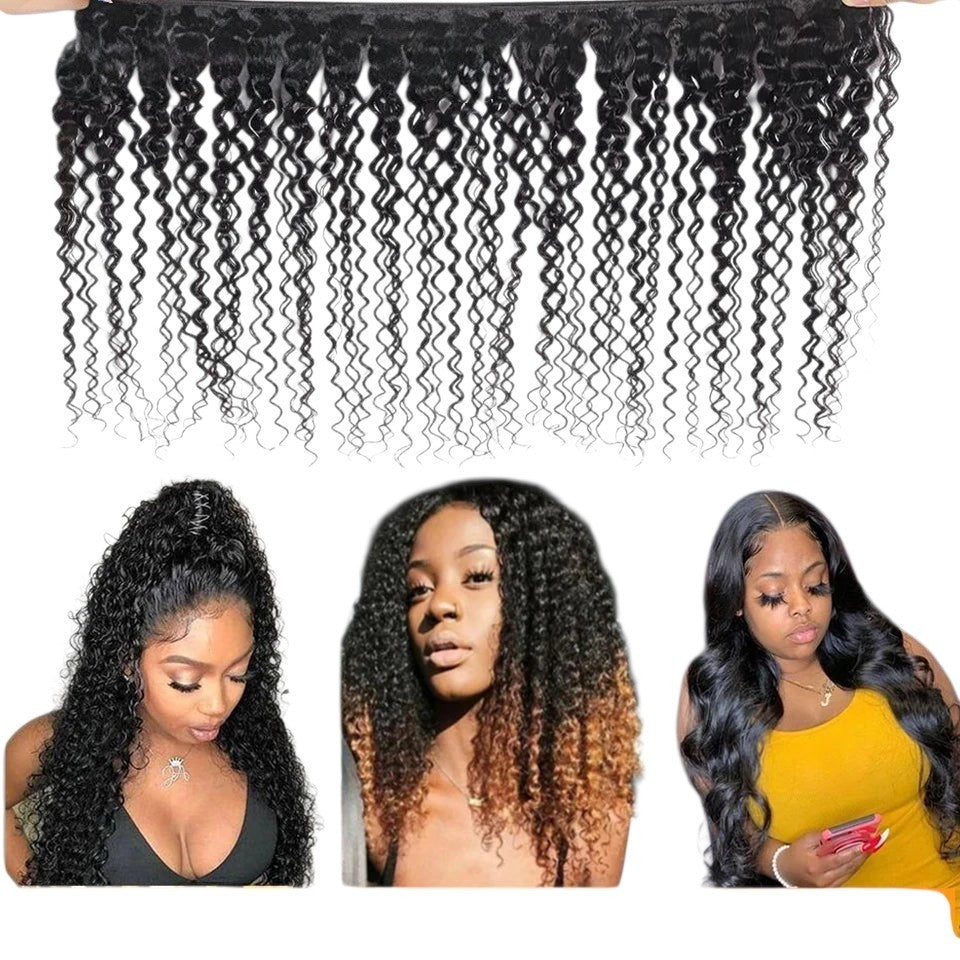 RitzWigs Brazilian kinky curly human hair bundles featuring natural black texture and versatile styling options.