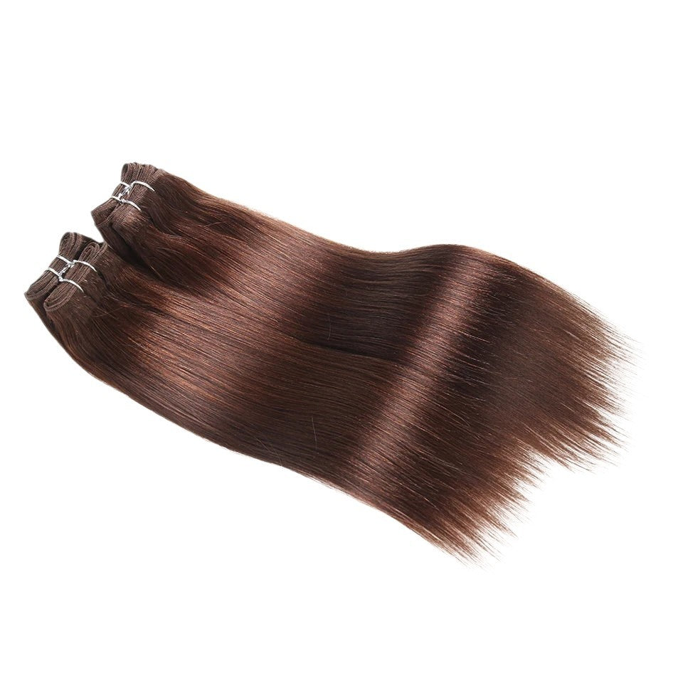 RitzWigs Brazilian straight human hair weave bundles in a rich brown shade for sew-in application