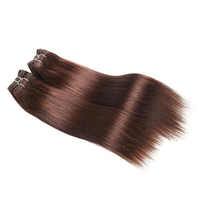 RitzWigs Brazilian straight human hair weave bundles in a rich brown shade for sew-in application