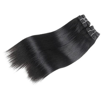 RitzWigs Brazilian straight human hair weave bundles in natural black, designed for sew-in application.