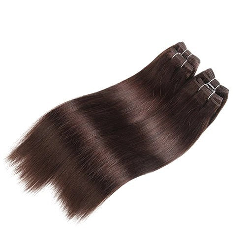 RitzWigs Brazilian straight human hair weave bundles in a rich dark brown shade for sew-in hair extensions.