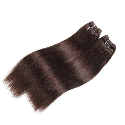 RitzWigs Brazilian straight human hair weave bundles in a rich dark brown shade for sew-in hair extensions.