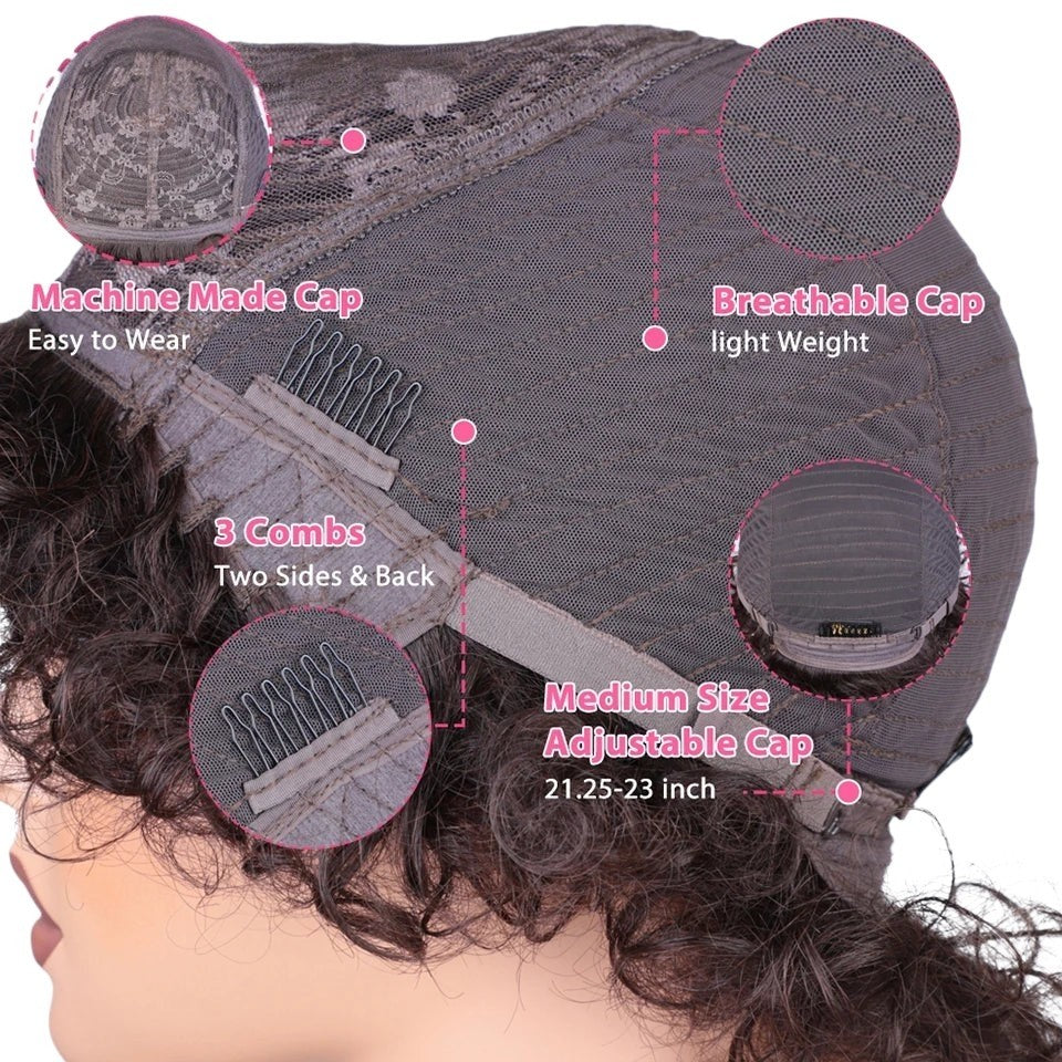RitzWigs natural brown human hair wig cap construction with adjustable straps, combs, and breathable machine-made mesh