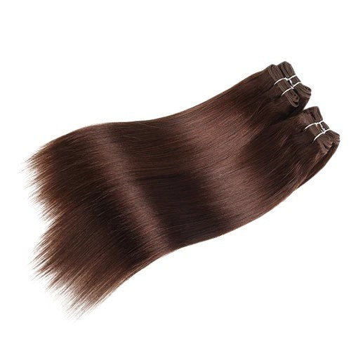 RitzWigs Brazilian straight human hair weave bundles in a rich brown shade for sew-in hair extensions