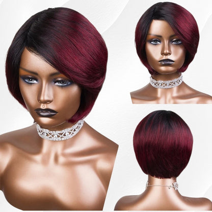 RitzWigs burgundy and black ombre short straight bob human hair wig with side part on a mannequin