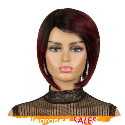RitzWigs burgundy and black short straight pixie bob human hair wig on a mannequin head