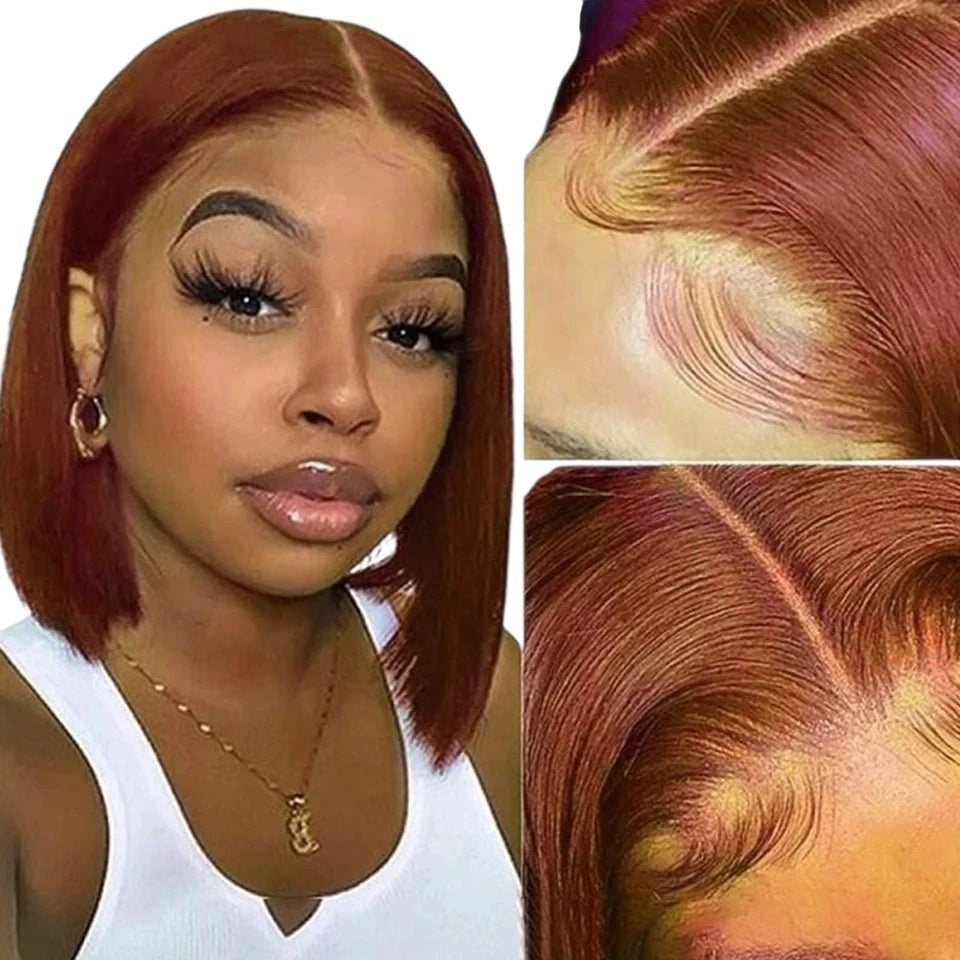 RitzWigs short straight bob human hair wig in 99J burgundy colour with 13x5x1 lace front and natural hairline
