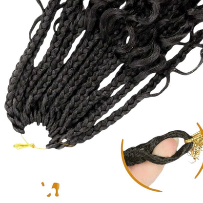 RitzWigs pre-looped crochet boho box braids with curly human hair extensions in natural black