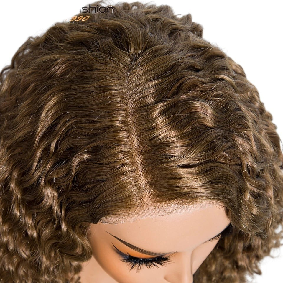 RitzWigs short curly bob human hair wig with a transparent lace part on a mannequin head
