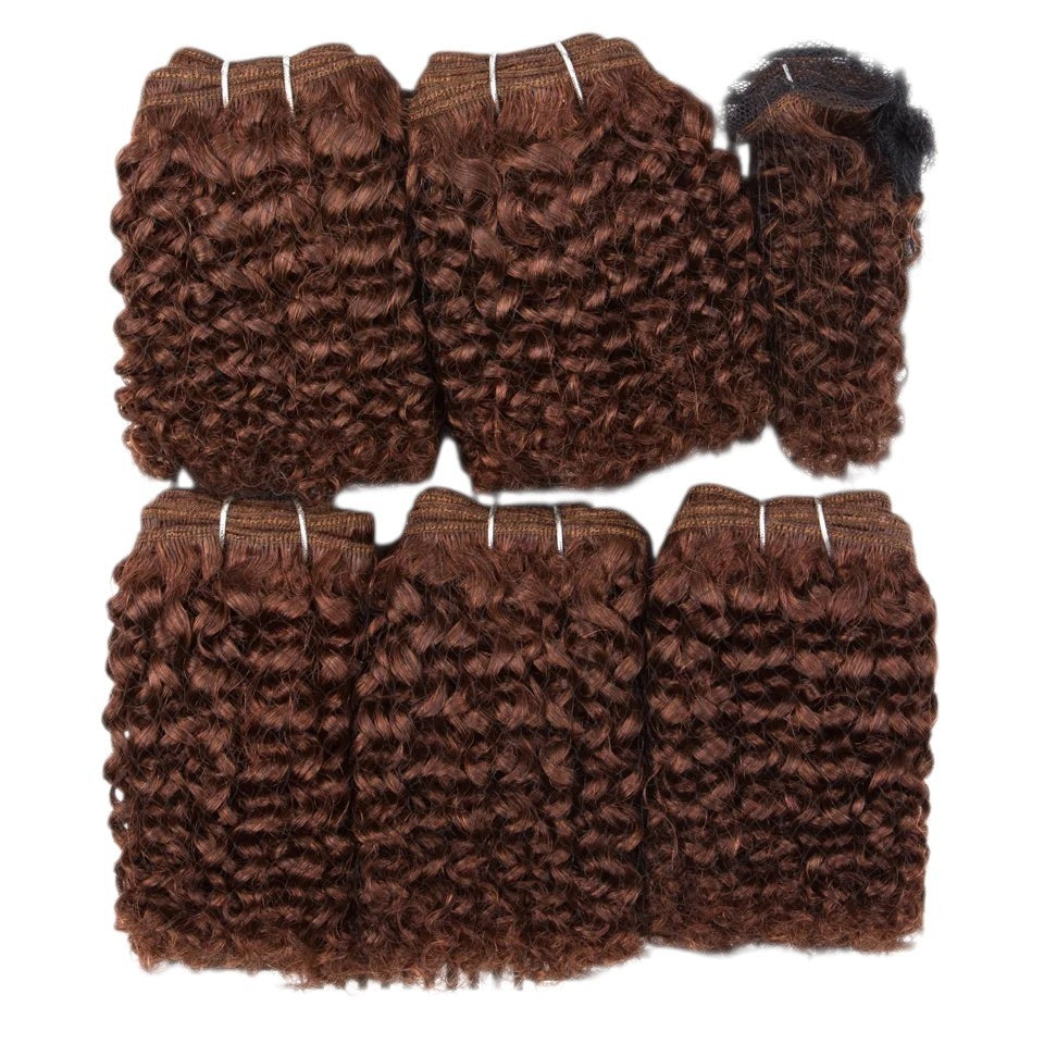 RitzWigs 5-piece set of curly Brazilian Remy human hair weave bundles in a rich auburn brown colour #33