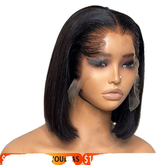 RitzWigs dark blonde straight bob human hair wig with 13x4 HD lace frontal on a mannequin head