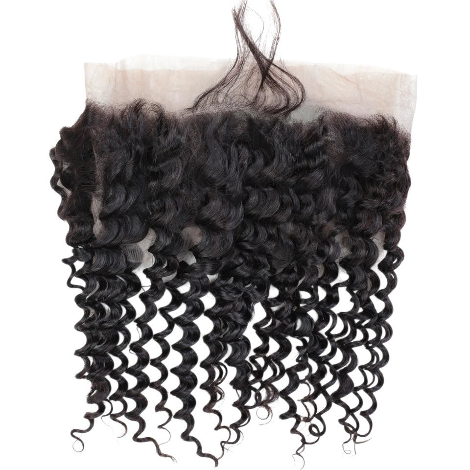 RitzWigs deep wave Brazilian human hair 360 lace frontal closure with transparent Swiss lace for a natural hairline