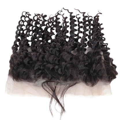RitzWigs 360 lace frontal closure featuring deep wave Brazilian human hair with transparent Swiss lace for a natural look.