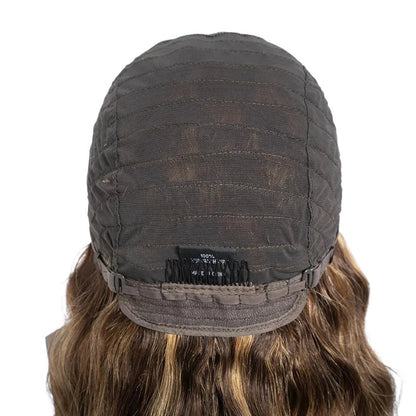 RitzWigs deep wave human hair wig cap construction showing adjustable straps and breathable mesh lining