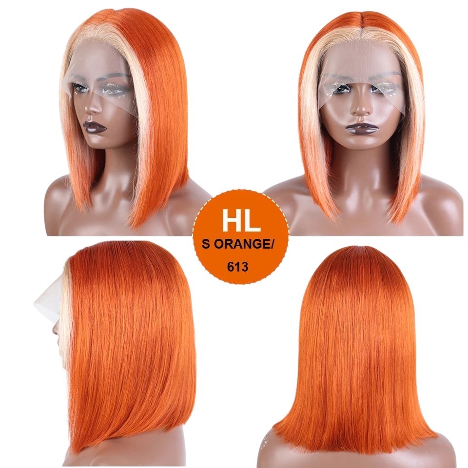 RitzWigs straight ginger ombre bob human hair wig with transparent lace front on a mannequin head