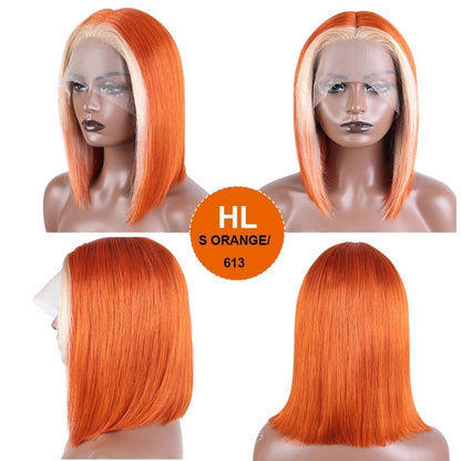 RitzWigs straight ginger ombre bob human hair wig with transparent lace front on a mannequin head