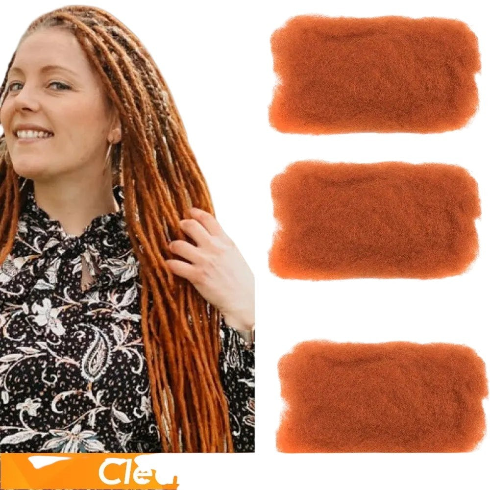 RitzWigs ginger orange afro kinky bulk human hair extensions for braiding and dreadlocks, shown on a model.
