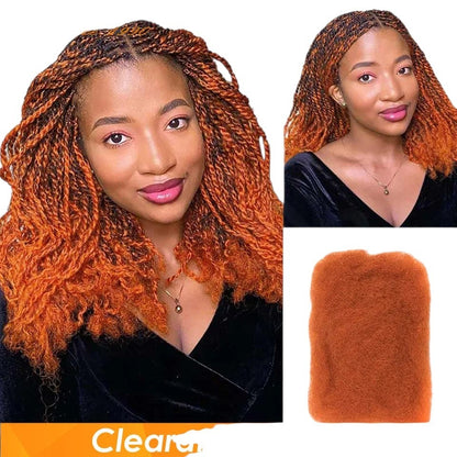 RitzWigs ginger orange afro kinky bulk human hair extensions worn as twists by a model with a natural textured style