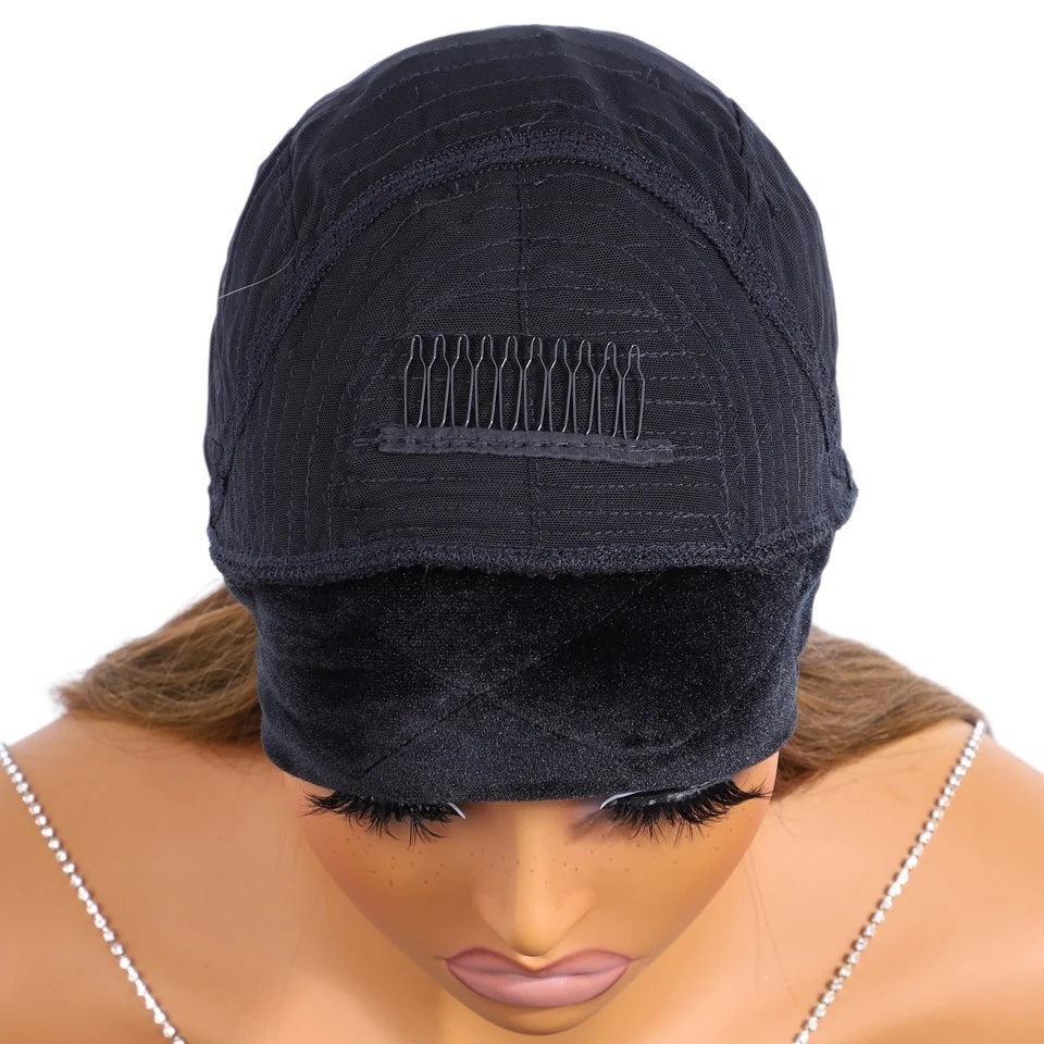 RitzWigs ginger orange straight headband wig cap interior showing adjustable straps and secure comb attachment