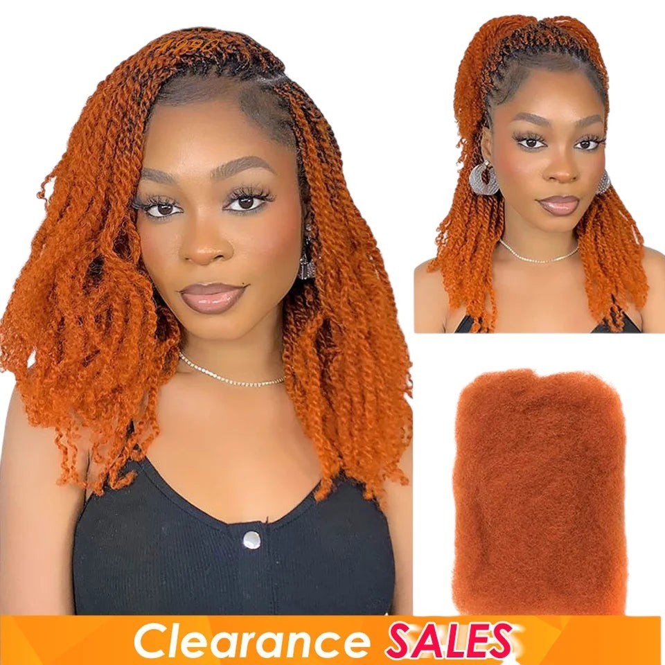 RitzWigs ginger orange afro kinky curly human hair extensions styled in twists on a model