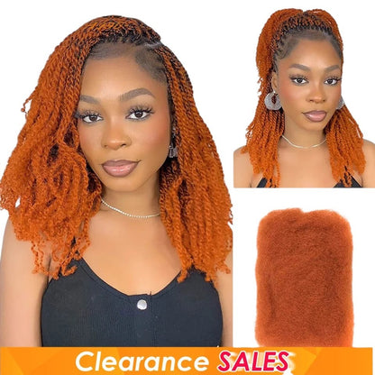 RitzWigs ginger orange afro kinky curly human hair extensions styled in twists on a model