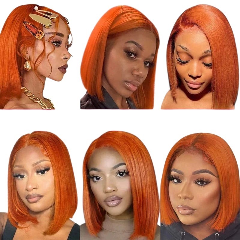 RitzWigs ginger orange straight bob human hair lace wig on diverse models showing various styling options