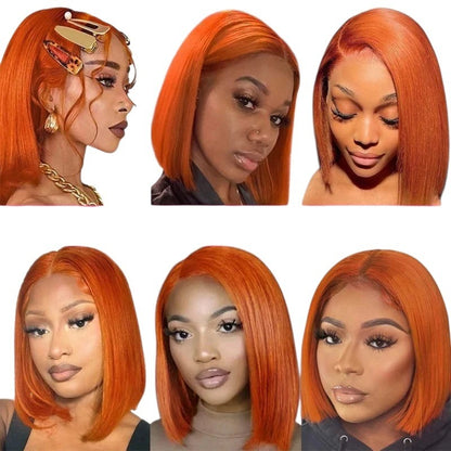 RitzWigs ginger orange straight bob human hair lace wig on diverse models showing various styling options