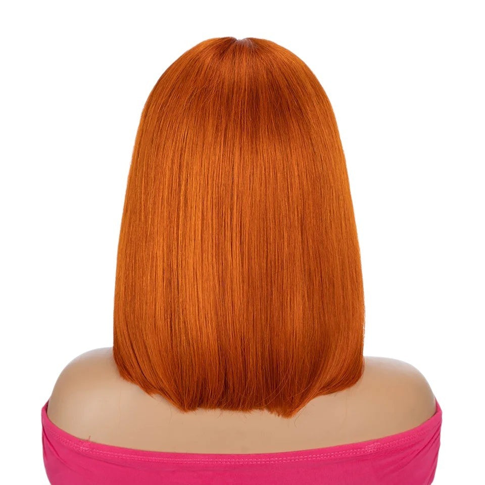 RitzWigs ginger orange straight short bob human hair lace front wig on a mannequin, back view