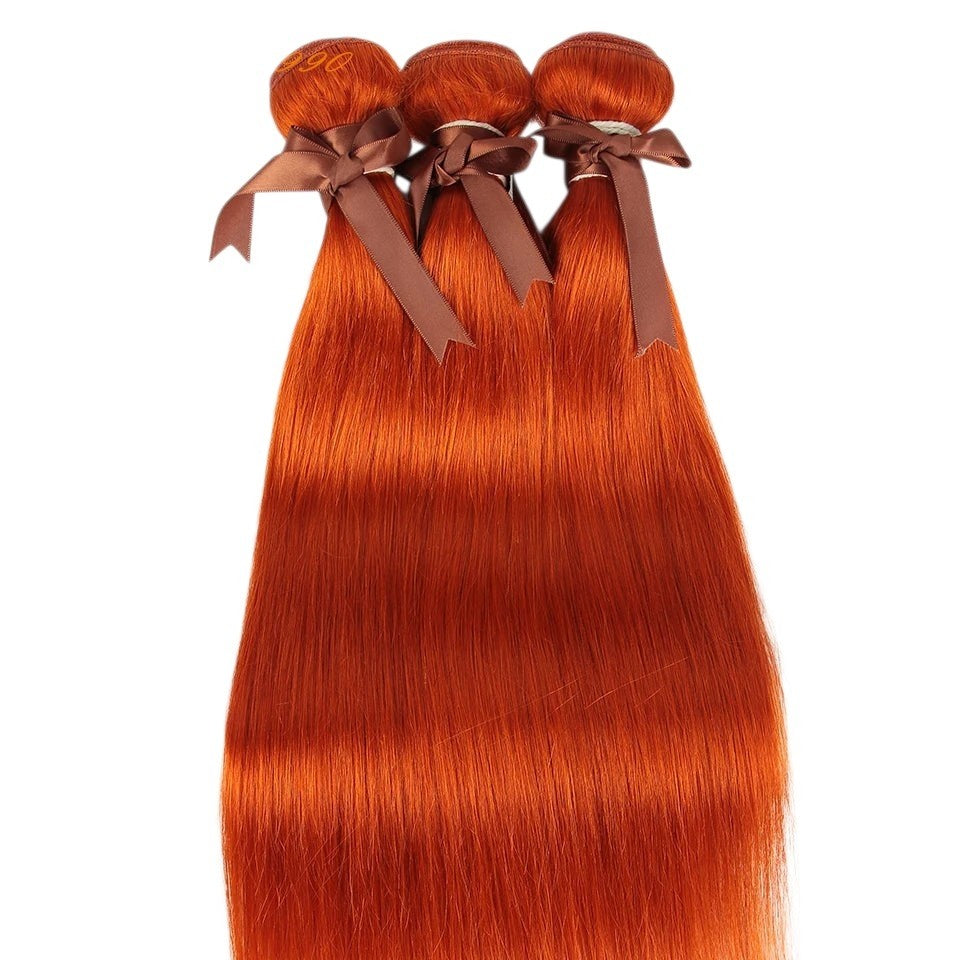 RitzWigs ginger orange straight Brazilian Remy human hair weave bundles with machine double weft