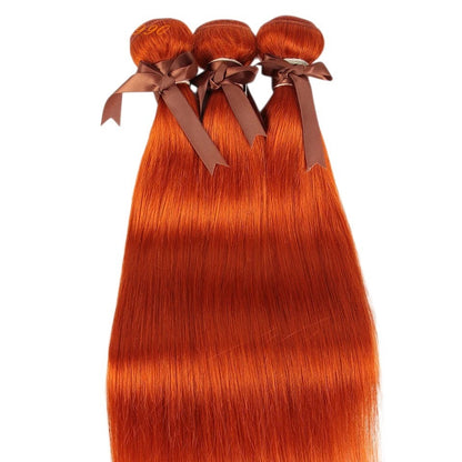 RitzWigs ginger orange straight Brazilian Remy human hair weave bundles with machine double weft