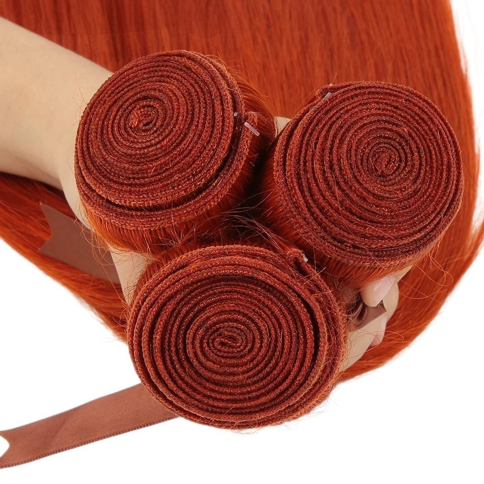 RitzWigs ginger orange straight Brazilian human hair weave bundles with machine double weft construction